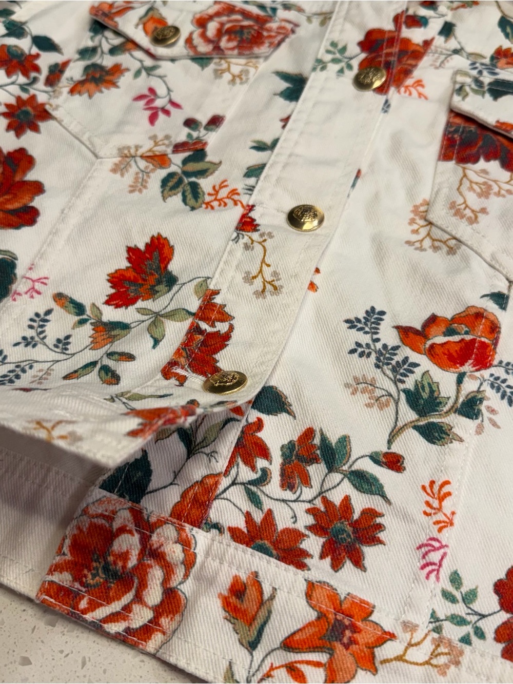Maje Viflor Floral Denim Jacket White Red Print Stretch Cotton FR 36 Small - Picture 16 of 16